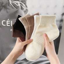 6 Pairs Women's Winter Soft Round Neck Socks, Solid Color Sports Fashion Comfortable Casual Socks, Suitable For Daily Wear - Multicolor - View 2