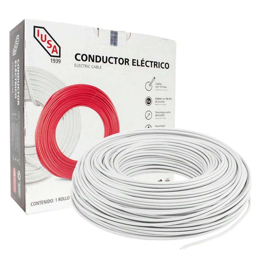 IUSA GROUP able de Cobre Calibre 12 AWG Blanco 100 m 600V para Instalación Eléctrica Residencial e Industrial en Conduit Ambiente Seco y Mojado - Blanco - Ver 1