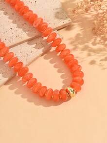 1pc Fashionable Exaggerated Orange Oval Acrylic Beaded Necklace, Chunky Minimalist Y2K Women's Neck Jewelry, Suitable For Daily Wear, Summer Beach Vacation, Date, Party, Music Festival, Random Pattern On Beads - Multicolor - View 3