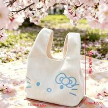 1pc Sanrio Hello Kitty Embroidered Corduroy Handbag, Cute Girl Mini Tote Bag For Daily Commute And Shopping, Christmas Halloween Birthday Gift - Multicolor - View 3