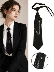 Minimalist Chain Pull-Up No-Tie Personalized Bow Tie - Black 1 - View 1