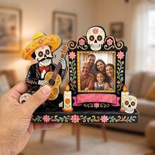 1pc Wooden Photo Frame, Gothic Sugar Skull Altar Decoration Wooden Memorial Photo Frame, Holiday Decorative Plaque, Day Of The Dead Decoration - Picture Frame - View 2
