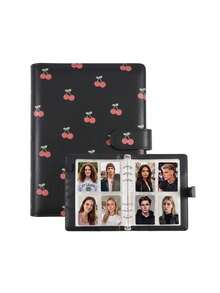Cherry Pattern Loose-Leaf Binder Card Collection Book Photo Album Notebook,A5 PU Cover+25 Pcs 4-Grids Inner Pages Photo Card Seelves,Wedding Anniversary Family Album,Stationery Book Photocards Storage Album For Trading Card Organization&Collection - Cherry Style - View 6