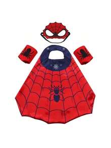 4pcs/Set Role Play Costume Set, Includes Superhero Color Cape, Felt Eye Mask And Spider Wrist Guards, Suitable For Halloween Costume, Birthday Party Photo Props And Theme Party Souvenirs (Random Style) - Multicolor - View 2
