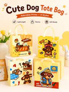 1/4/8/12pcs Cute Puppy Print Nonwoven Tote Gift Bag Available In 4 Styles Colorful Cartoon Dog Theme Carry Bag With Soft Handles Lightweight Roomy Design For Birthday Party Favors Holiday Treats Shopping Gift Wrapping, Reusable Bags - Puppy - View 1