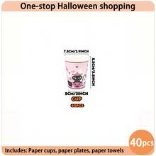 20/40-Piece Disposable Paper Tableware Set,Including 7/9-Inch Paper Plates,Paper Cups,And Napkins,Featuring Pink Black Cat,Pumpkin, Ghost,Witch Hat, And Spider Web Glitter Designs,Suitable As Desktop Decoration For Halloween Parties And Celebrations - Cat Halloween - View 15