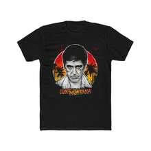 Retro Oversized ScarfaceS Graphic T-Shirt, Tony Mon Tana Pattern Cotton Crew Neck Unisex Casual T-Shirt - 黑色 - 查看 1