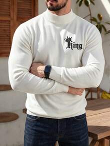 ALTZTAR Men's Solid Color Embroidered Mock Neck Long Sleeve Sweater - White - View 2