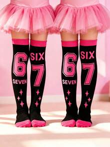 1/2雙 67號兒童女童過膝襪，Six Seven 6 7 高筒襪，67 Six Seven 情人節禮物，趣味女孩風星星襪 - 彩色 - 查看 13