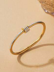 5 piezas/1 pieza Pulsera de acero inoxidable, pulsera con números romanos & concha blanca incrustada con strass, joyería apilable regalo para mujeres - Dorado - Ver 5