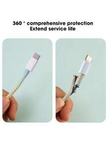 1 Set Laser Colorful Spiral Cable Protector, Laser Phone Charging Cable Protector TPU Soft Data Cable Storage Ring, Dust-Proof Anti-Tangle Cable Cord - Multicolor - View 5