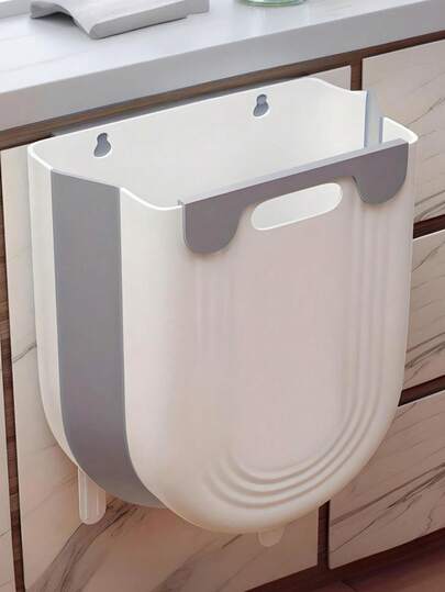 1Pc Space-Saving Collapsible Trash Can, Collapsible Hanging Trash Can For Kitchen Cabinet Door, Plastic Foldable Waste Bin, Wall Mounted Garbage Bin, Bathroom Trash Can, Trash Cans Kitchen: Versatile Use, Suitable For Kitchen, Car