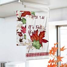 2/4/48pcs Autumn Series Maple Leaf Plaid Pattern Printed Kitchen Towels - Super Soft, Highly Absorbent Polyester Dish And Hand Towels, Perfect For Holiday Decor, Kitchen Decor, Party Decor - Multicolor - View 5