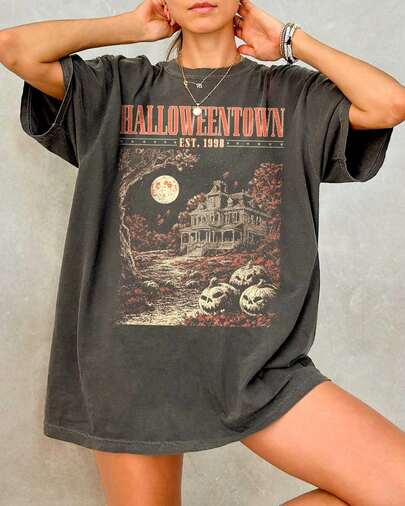 Shirt - Retro Halloween Shirt, Not So Scary Shirt, Aesthetic Halloween Town Est 1998 Shirt, Spooky Fall Shirt