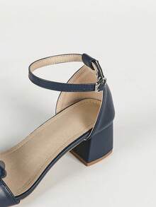 Women's Plus Size Wide Toe Box 3D Mesh Floral Decor Solid Color Open Toe Ankle Buckle Lace-Up Chunky Square Heel Sandals, Gentle Fairy Style, Summer Party, Navy Blue - Royal Blue - View 8
