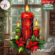 2D Flat, 1pc Christmas Candle Acrylic Dream Catcher, Suitable For Home Decor, Centerpiece, Window And Wall Decoration, Christmas Holiday Decoration - A - View 1