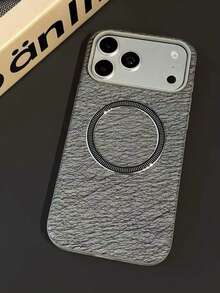 Luxury Pleated Texture Faux Leather Magnetic Wireless Charging Phone Case, Compatible With IPhone 17 Pro Max 17Pro 16 Pro Max 14 Pro Max 15 Pro Max 17 16 15 14 13, Shockproof Protective Back Cover - Grey - View 2