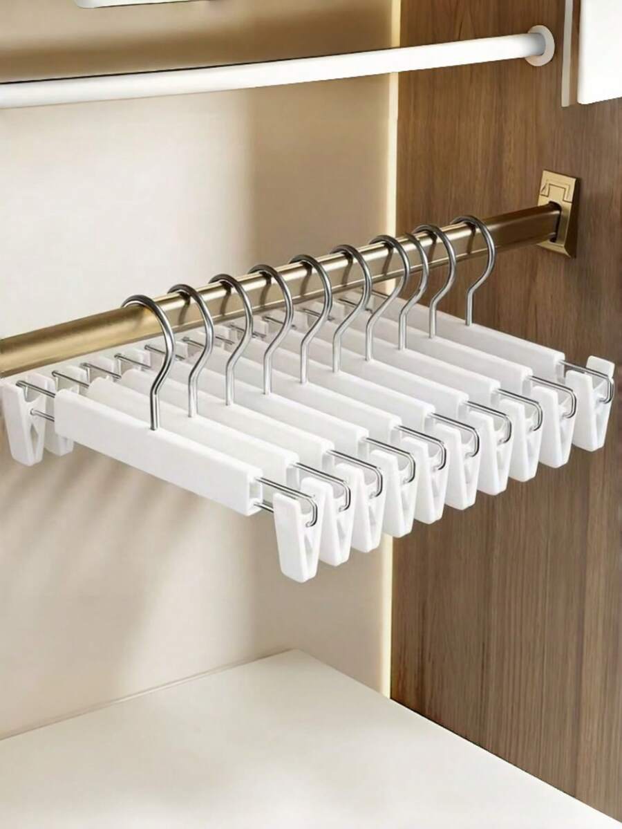 1/5/10pcs Pants Rack Hanger For Pants And Coats, Seamless Non-Slip Extendable Closet Storage Rack, Pants Clips, Room Decor, Home Decor, Bedroom Decor, Short Skirts, Shoes, Jeans, Boots, Midi Skirts, Spring, Minimalist, Summer Tops - White - View 1