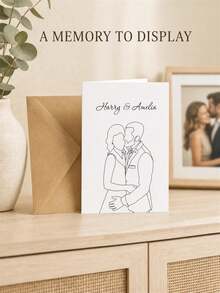 1pc Customized Couple Line Art Wedding Greeting Cards, Single-Line Sketch Blessing Cards For The Couple, Personalized Wedding Portrait Memo Cards, Minimalist Wedding Stationery, Customized Wedding Painting Cards. - Multicolor - View 6