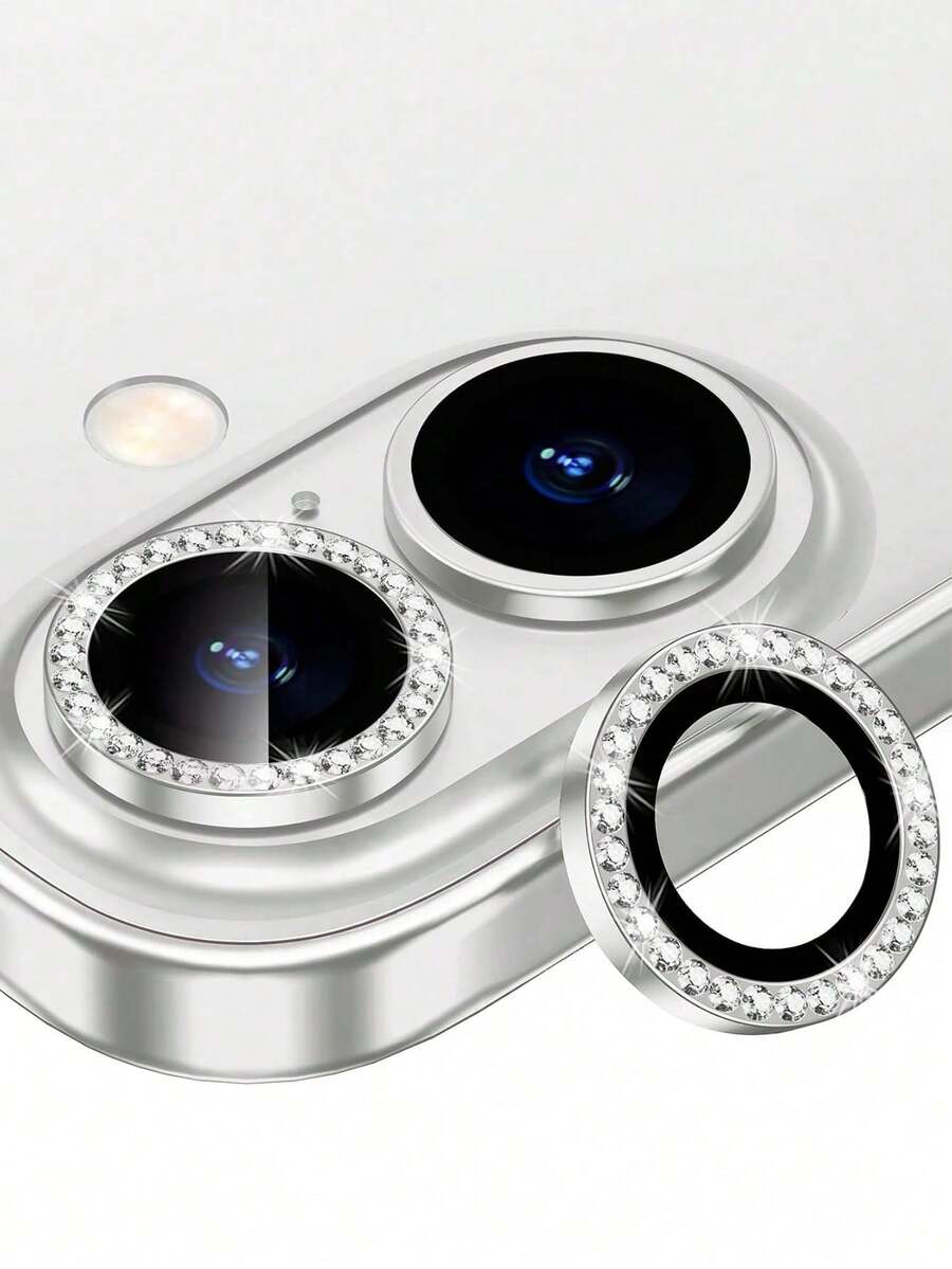 ZYONS Pelindung Lensa Kamera untuk iPhone 17/17 Pro/17 Pro Max/17 Air/16/16 Plus, Desain Cincin Berlian Logam Mengkilap yang Dipersonalisasi, Kekerasan 9H Tahan Gores, Aksesori Ponsel Modis, Kompatibel dengan Casing Ponsel, Isi 3 Buah - Perak - View 1