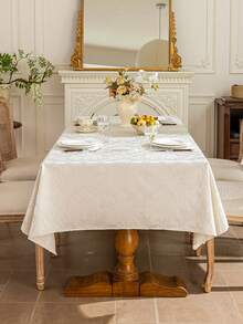 1pc French Cream White 3D Jacquard Tablecloth, Paisley Pattern Round/Square/Rectangular Dining Table Cover, Luxury European Country Style Decorative Tablecloth, Suitable For Home Kitchen, Gathering, Wedding, Banquet Scenes, Multiple Size Options - Creamy White - View 3