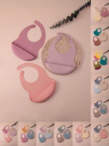 PopLittleOne Set 3 Buah Celemek Bayi Silikon, Celemek Anti-Makanan yang Dapat Diatur, Mudah Dibersihkan untuk Makanan Sehari-hari Bayi, Perlengkapan Makan untuk Latihan Makan Mandiri, Aksesoris Peralatan Makan Bayi. - MultiWarna - View 1