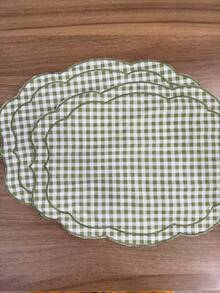 1/2/4pcs French Pastoral Ins Style Minimalist Gentle Yellow Plaid Asymmetric Embroidered Vintage Dining Napkin/Placemat/Tablecloth - Multicolor - View 2