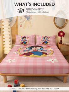 South Life Disney 1件裝白色白雪公主印花包床單（不含枕套），親膚床墊套，可愛卡通床上用品，柔軟透氣床墊保護套，適用於單人/單人加長/雙人/大雙人/特大床，可機洗 - 彩色 - 查看 3