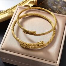 2pcs/Set Fashion Classic Stainless Steel 18K Gold Plated Button Pattern Wire Couple Bracelets, Unisex, Suitable For Daily Wear And Party - Gold - View 4