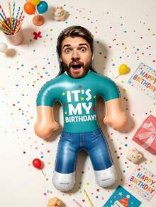 1pc Personalized Birthday Inflatable Blow Mold Prop - Customized Photo Birthday Party Decoration, Fun Celebration Party Accessory, Unique Birthday Event Prop, Suitable For Birthday Party, Family Gathering, Pool Party, Special Occasions - Multicolor - View 3