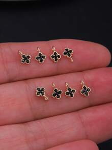 8pcs Mini Four-Leaf Clover Micro-Inlaid Colorful Zirconia Charms DIY Piercing Earrings, Bracelets, Anklets, Waist Chain Accessories, Best Handmade DIY Gift - Multicolor - View 7