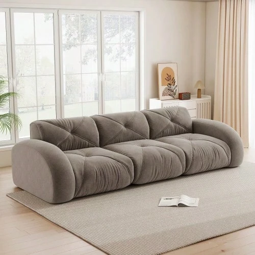 Ramfri soffa, extra stor tredörs modulsoffa, bekvämt chenillestoff, lämplig för vardagsrum, halkfri design, ingen montering krävs, taupe - gråbrun - Visa 1