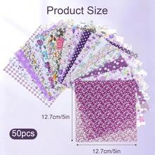Lot de 50 pièces de tissu charm violet, carrés de tissu floral pré-découpés de 5 pouces, convient pour le patchwork, la couture, le quilt, les sacs, la décoration artisanale DIY pour la maison, Layer Cake (violet, 5" x 5") - Variante - Voir 2