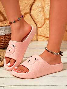 All-Over Print Cartoon Bear Non-Slip Slippers For Men And Women, Skin-Friendly Soft EVA Material, Odorless, Durable Sole, Thick Platform Height-Increasing Slides For Home, Hotel, Bathroom And Guest - Pink - View 3