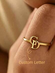 Customized Double Letter Ring, Personalized Exquisite Couple Name Initial Open Ring, 304 Stainless Steel Adjustable Name Ring, Fashion Wedding Accessory, Ideal Gift For Her, Anniversary, Valentine's Day, Mother's Day, Birthday Party Gothic Gift, Summer Beach Vacation Gift - Multicolor - View 1