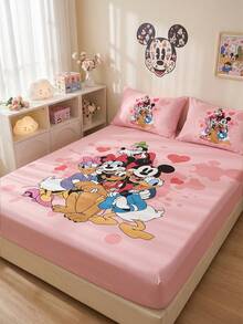 South Life Disney 1件裝迪士尼卡通印花包床單（不含枕套），親膚床墊套，房間裝飾，可愛卡通床上用品，柔軟透氣床墊保護套，多款可選，適用於單人/雙人/加大/特大/超大床，可機洗 - 彩色 - 查看 6