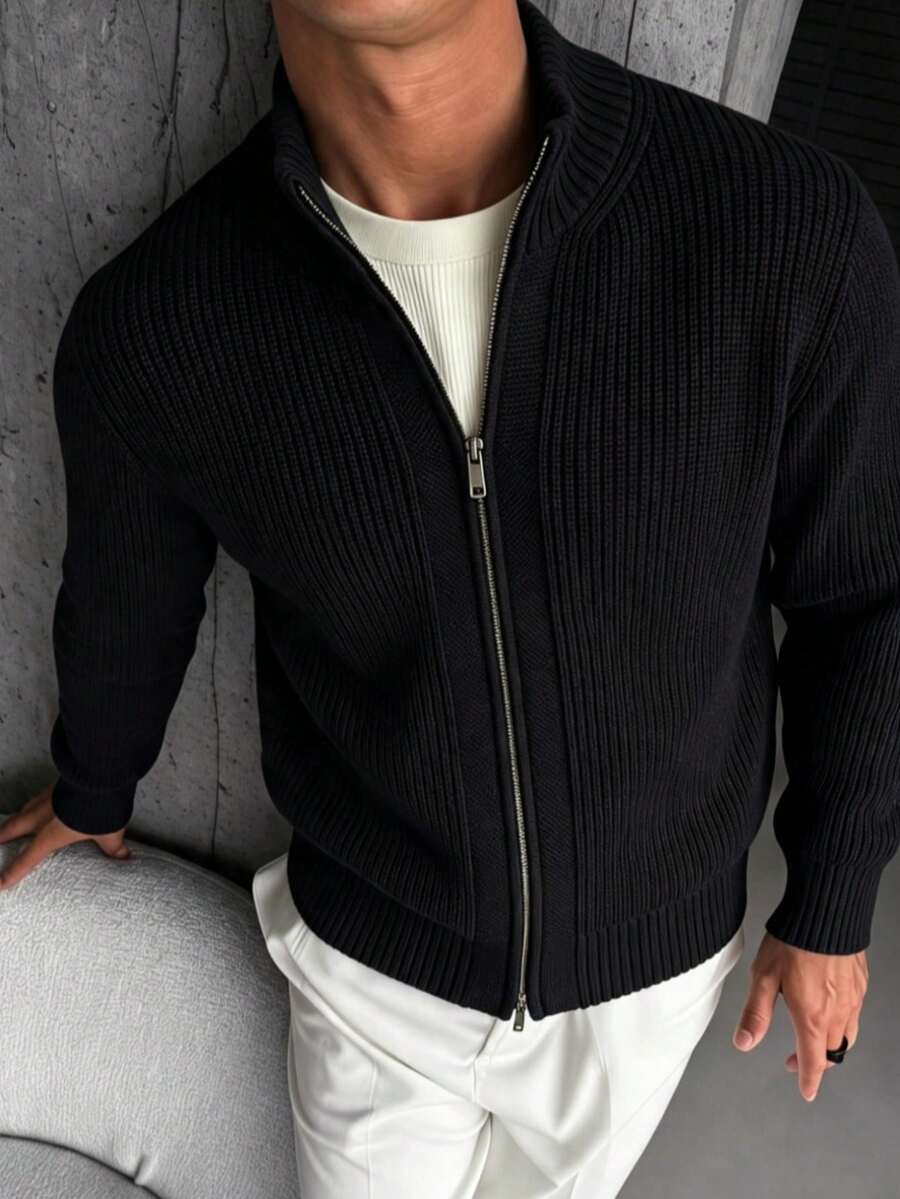 Men's Autumn/Winter Fashion Double Zipper Design Cardigan Knit Sweater