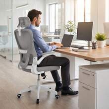 Cadeira Trabalho Profissional Office Ergonômica Encosto Mesh Apoio Lombar Giro 360° Ajustável - Cinza - Visão 6