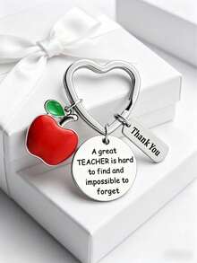Teacher Keychain, Heart-Shaped Key Ring With Red Apple Charm, Engraved "Thank You" Tag, Cute Gift For Kindergarten, Elementary, Middle School Teachers, Suitable For All Occasions - Multicolor - View 3