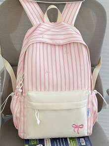 1pc Women's Striped Backpack, Fashionable Casual School Bag Suitable For College, Vacation, Travel And Outdoor Sports - Multicolor - View 4