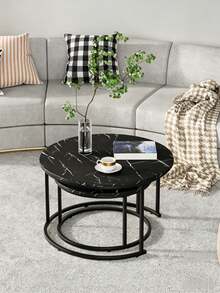 1pc Stackable Metal Frame Marble Table - Living Room Coffee Table, Featuring A Sturdy Metal Frame And An Inlaid Marble Tabletop. Movable And Space-Saving, Ideal As An End Table For The Living Room, Bedroom, Balcony And Terrace. - Multicolor - View 10