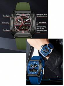 SANDA. SANDA Men's Barrel-Shaped Large Dial Waterproof Electronic Watch, Multi-Function Countdown Digital Wristwatch For Teenagers - one-size - View 6