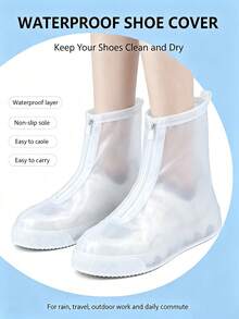 2pcs Reusable Waterproof Shoe Covers With Zipper, Unisex Rain Shoe Protectors, Non-Slip Outdoor Foot Covers, Portable Rain Boots, Blocks Rain And Mud, Suitable For Hiking, Cycling, Walking, Travel And Daily Commute - A - View 2