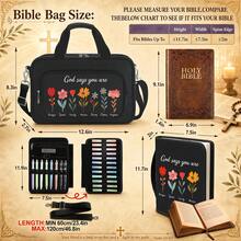 Large Bible Bags For Women Organizer With Bible Cover Case, Bible Cover Study Supplies Bible Journaling Kit Book Carrying Case With Bible Highlighters Tabs, Christian Gift For Women Mom - View 3