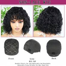 Short Curly Bob Wig, Brazilian Remy Human Hair, Curly Bangs, 150% Density, Full Machine Woven Human Hair Wig With Bangs, Glueless, No Lace, Daily Wear, Black, 10 Inch - Natural Black - View 11