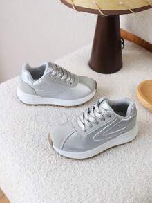 1 Pair Kids' Spring New Hot-Selling Versatile Casual Sports Shoes, Flat Bottom Style Sneakers For Girls And Boys - Grey - View 4