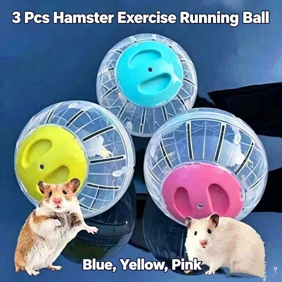 3pcs Hamster Exercise Ball, Transparent Ventilated Outdoor Rolling Ball, Colorful Lid Walking Ball, Suitable For Hamsters, Gerbils, Blue, Yellow, Pink
