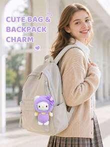 1pc Plush Bag Charm, Cute Fuzzy Hooded Doll Pendant, Soft Polyester Mini Plush For Backpack, Handbag, Car Decor, Desktop Decoration, Healing Cuteness, Girls/Students/Friends Birthday And Holiday Gifts, 5 Colors - Multicolor - View 10