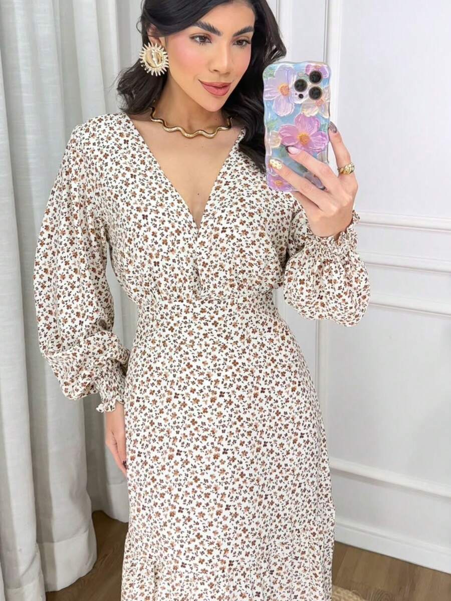 WOMEN'S LONG SLEEVE PRINTED VISCOLINHO DRESS - Blanco - Ver 1