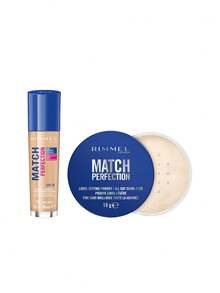 [حزمة] كريم أساس Match Perfection بلون نود فاتح 102 دافئ 30 مل + بودرة تثبيت سائبة Rimmel Match Perfection، 001 شفافة - 102 لون نيود فاتح دافئ + 001 شفاف - مشاهدة 1